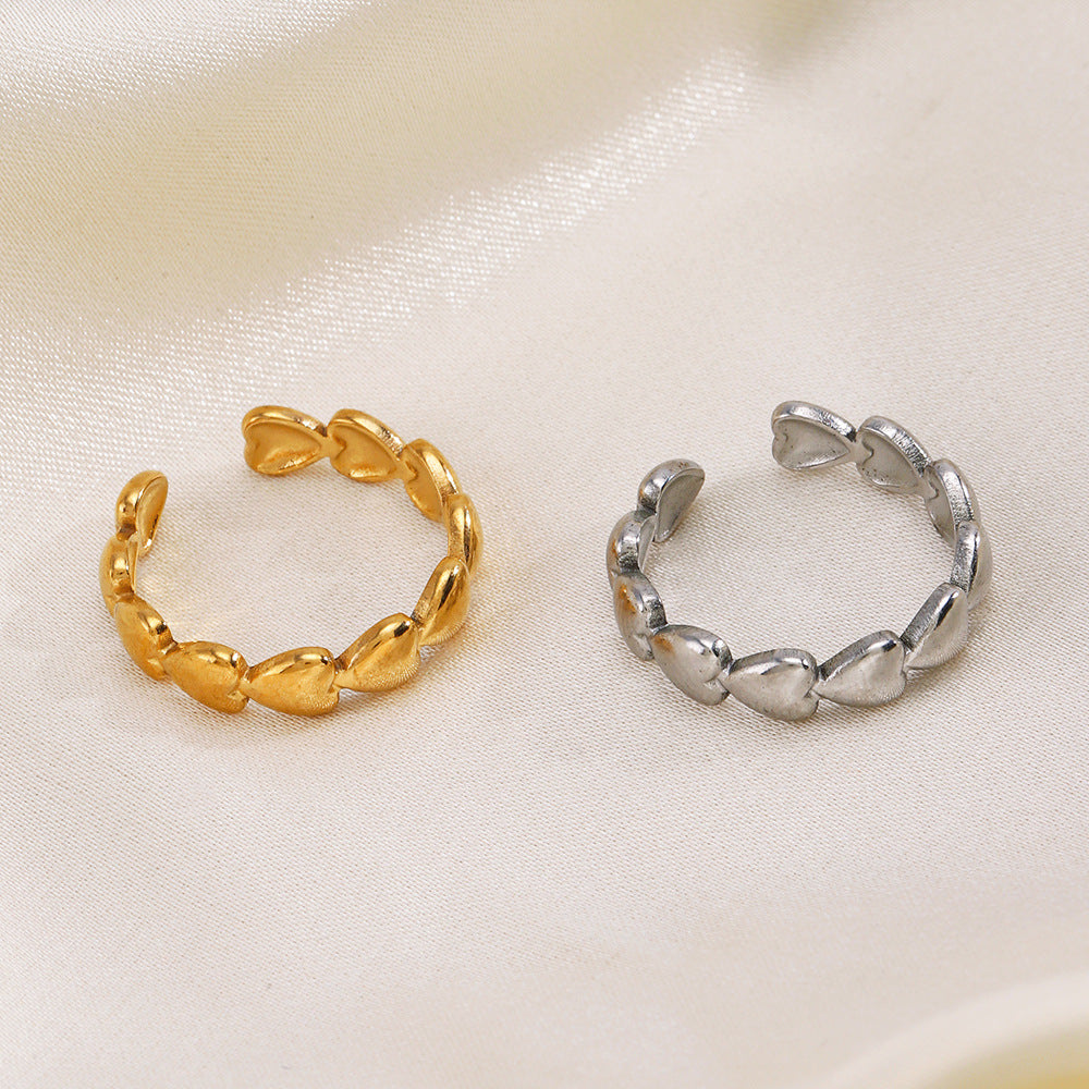 Women's Popular Stainless Steel Love Heart-shaped Niche Design Trendy Rings