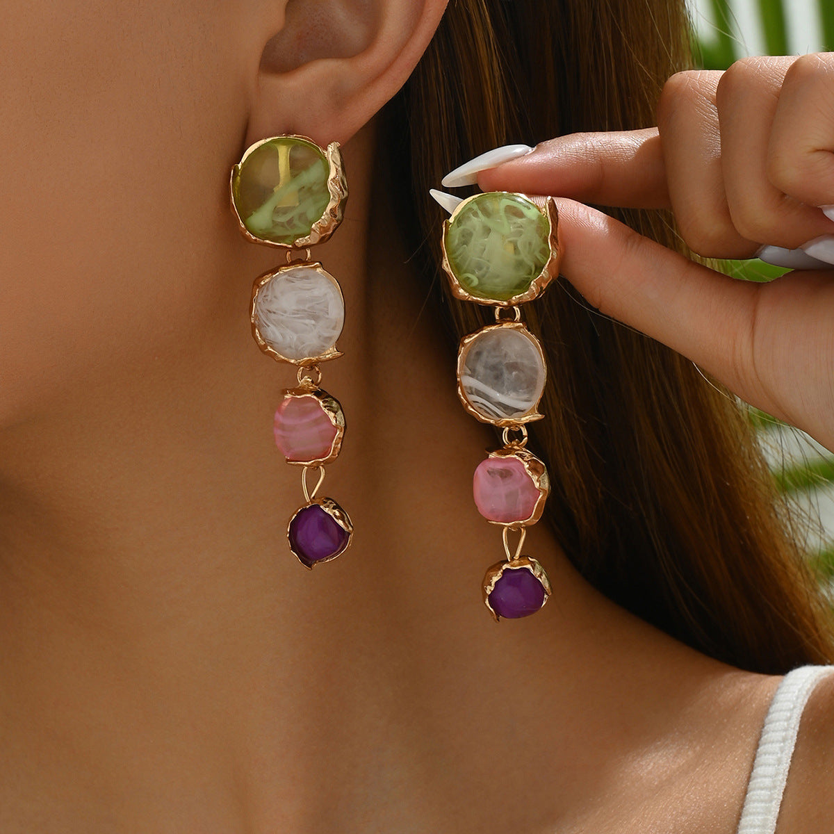 Women's Simple Mori Style Geometric Round Niche Inlaid Gem High-grade Stud Earrings