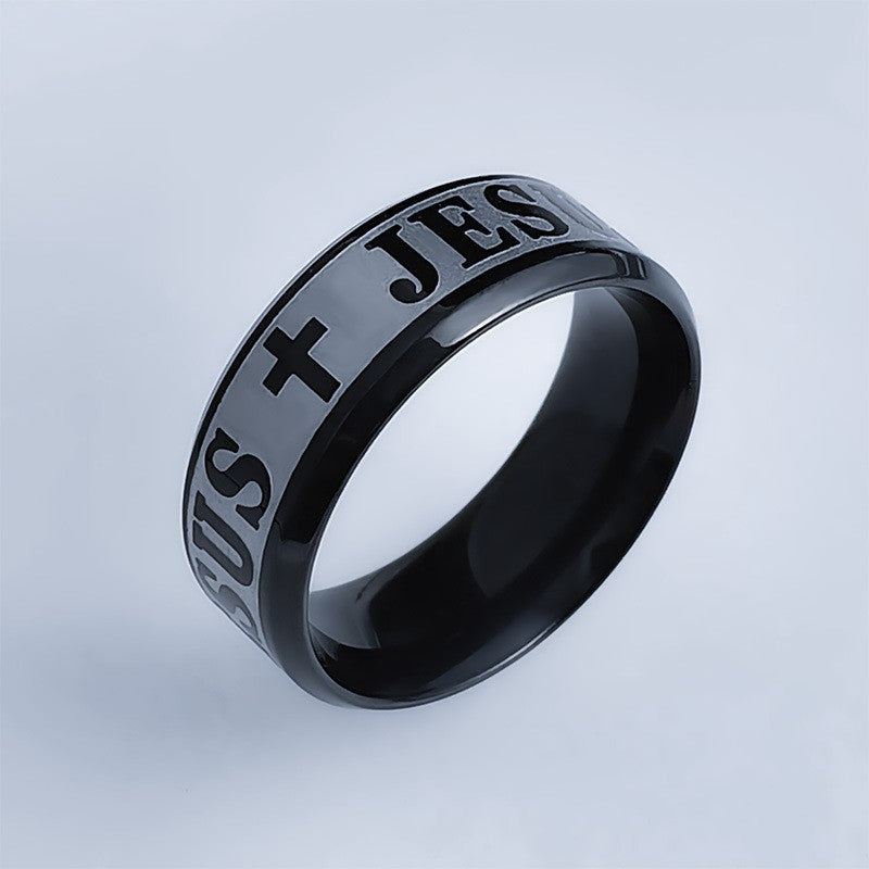 Men's Beveled Jesus Stainless Steel Personality Fashion Rings