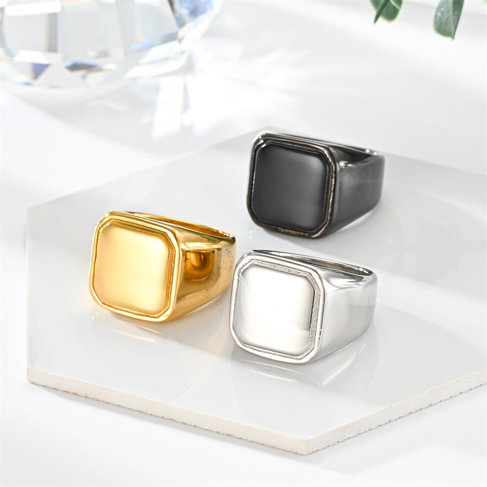 Men's Personalized Hip Hop Square Glossy Stainless Rings