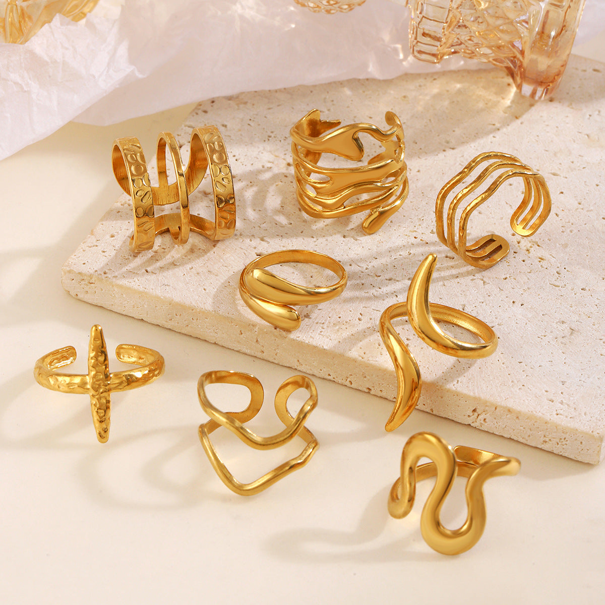 Open Personalized Hip Hop Gold Plated Irregular Rings