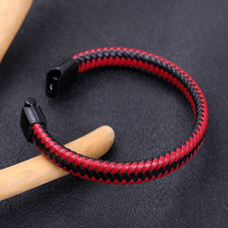 Men's Magnetic Snap Vintage Weave Leather Rope Bracelets