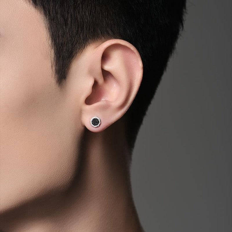 Men's Zircon Round Trendy Unique Pu Single Fashion Earrings