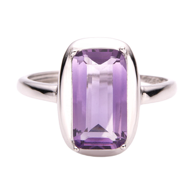 Temperamental Sterling Sier Inlaid Natural Amethyst Female Cube Rings
