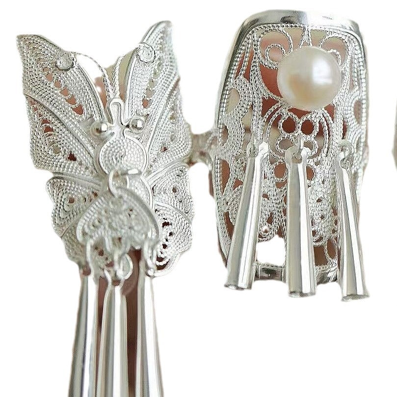 National Fashion Ancient Style Butterfly Flower Pearl Rings