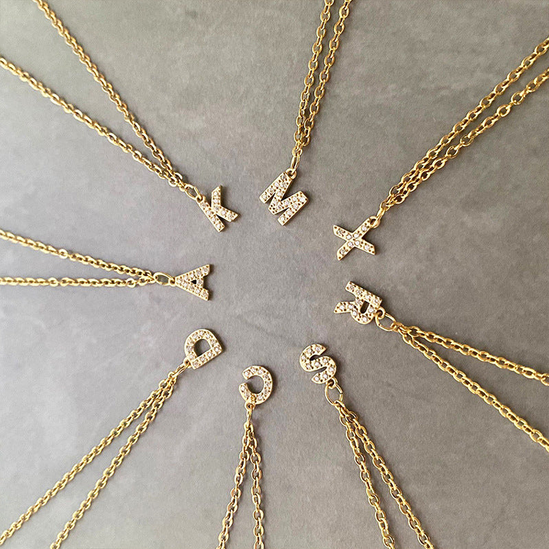 Simple Stainless Steel Diamond Letters Gold-plated Clavicle Necklaces