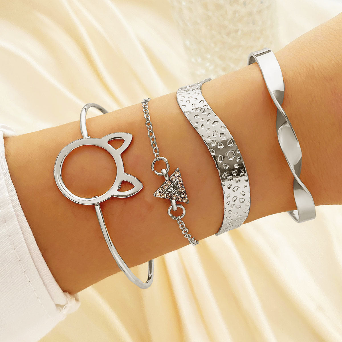 Punk Metal Chain Square Diamond Bangle Bracelets