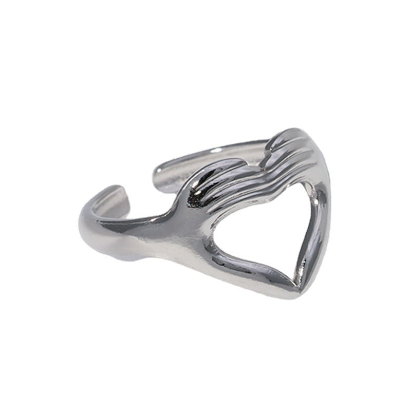 Titanium Steel Female With Hearts Palm Couple Rings