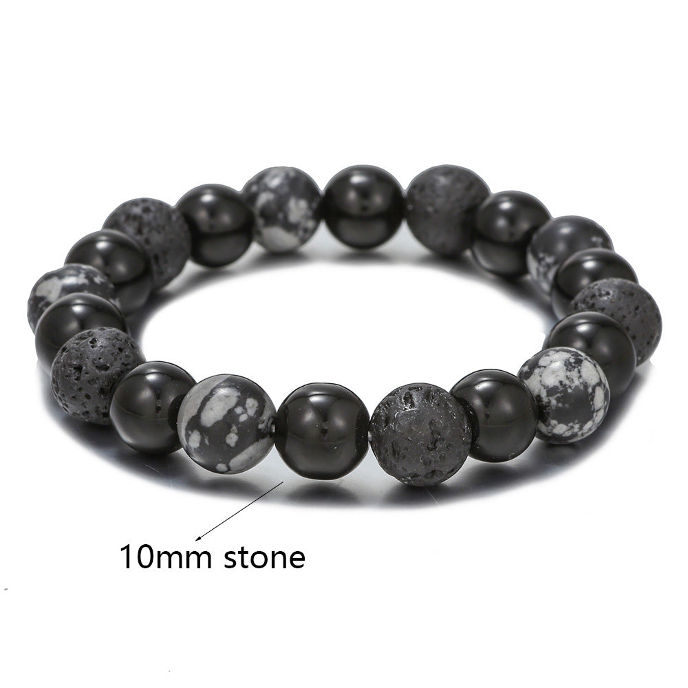 Women's & Men's Black Agate Haematite Snowflake Stone Design Bracelets