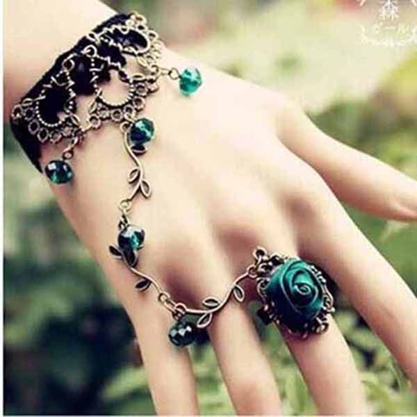 Punk Hand Jewelry Fashion Burgundy Flower Lace Bracelets