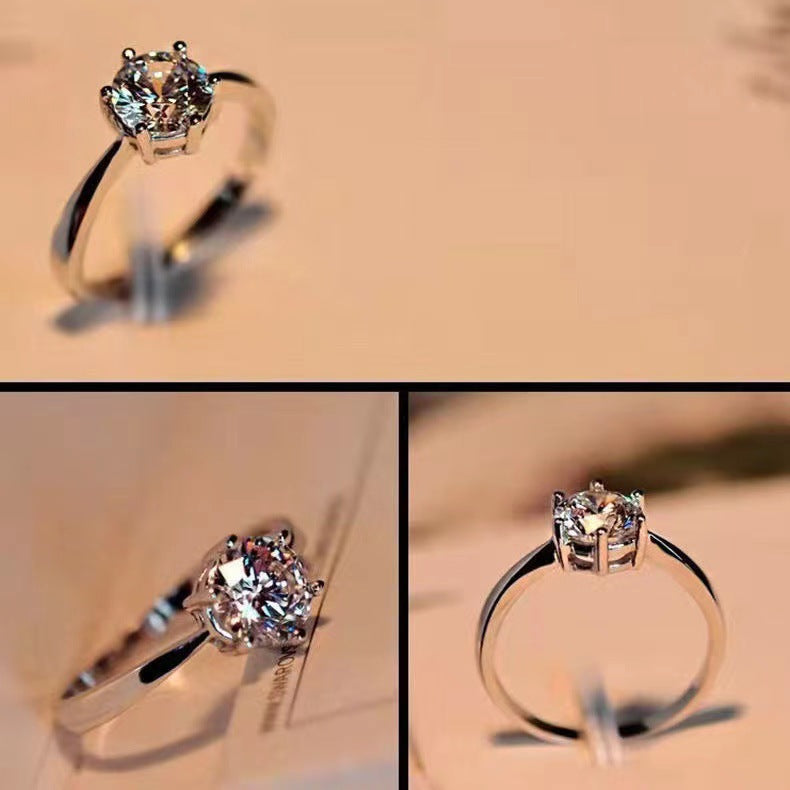 Women's & Men's Elegant Artificial Diamond Couple Open Mouth Wedding Sier Inlaid Rings