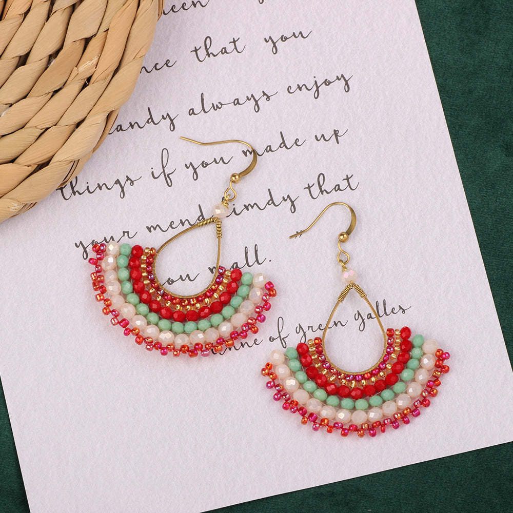 Hand-woven Green Natural Stone Retro Ethnic Style Bohemian Earrings