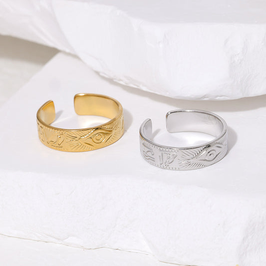 Vintage Horus Eye Stainless Steel Open Rings