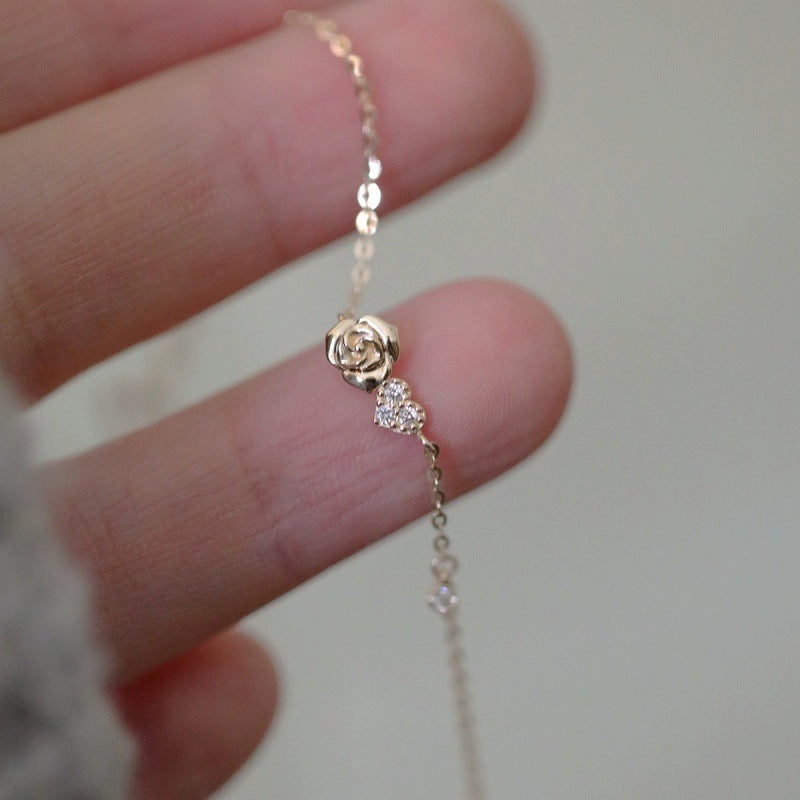 Sterling Sier Gold-plated Lovely Rose Female Niche Exquisite Versatile Bracelet