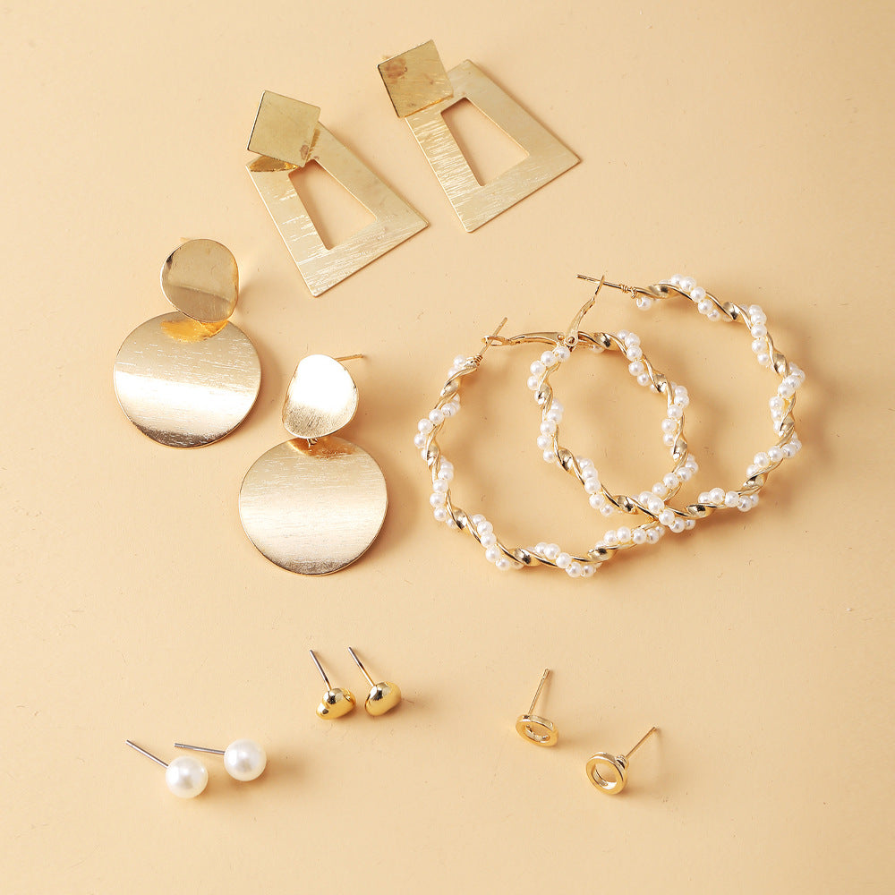 Suit Pairs Creative Metal Geometry Pearl Rings
