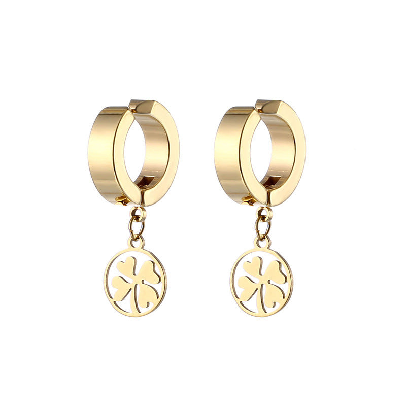 Men's Steel Trendy Ear Clip Color Cold Wind Round Heart Grass Earrings