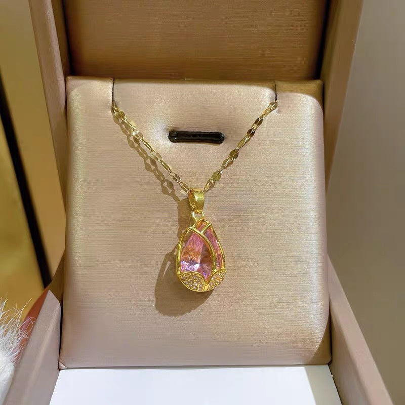 Jade Tulip Light Luxury Design Fresh Flowers Necklaces