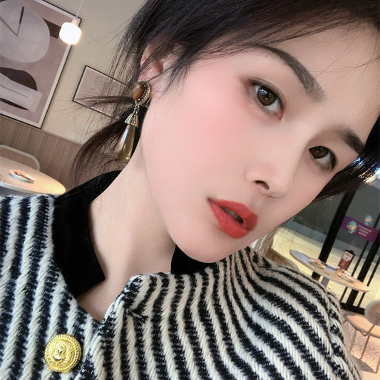 Women's Needle Elegant Graceful Glass Large Water Drop Earrings