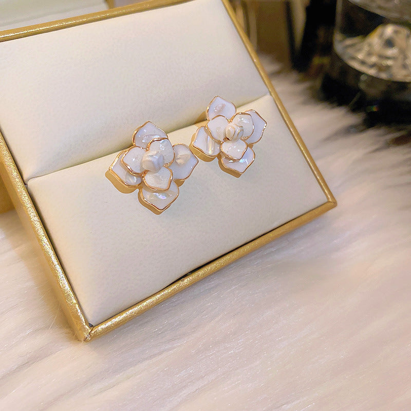 Sier Needle Flower Curved Irregular Pearl Baroque Vintage Earrings