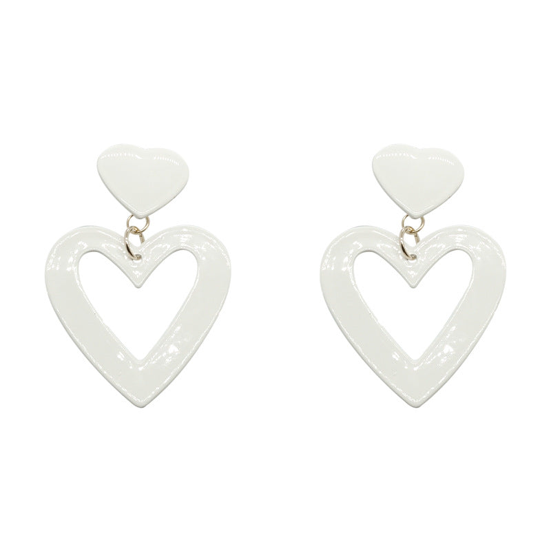 Women's Exaggerated White Big Heart Trendy High Earrings