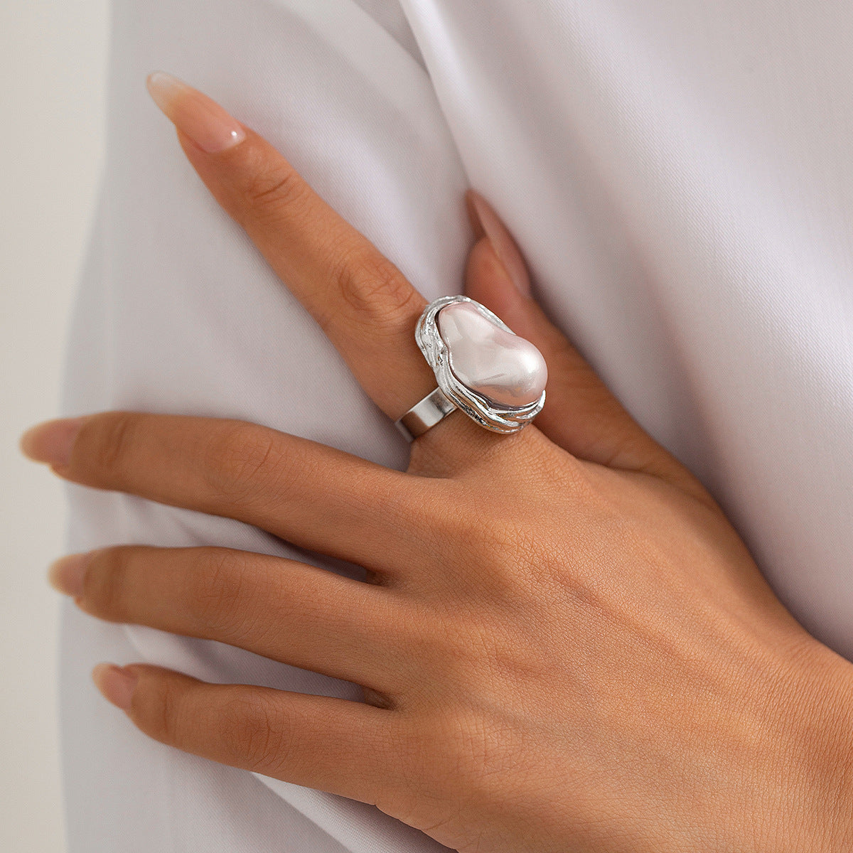 Wind Irregular Baroque Imitation Pearl Open Rings