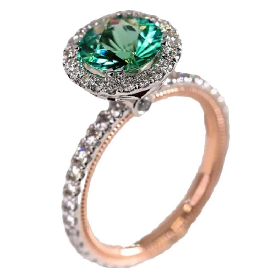 Women's Fashion Zircon Two-color Alloy Inlaid Emerald Rings