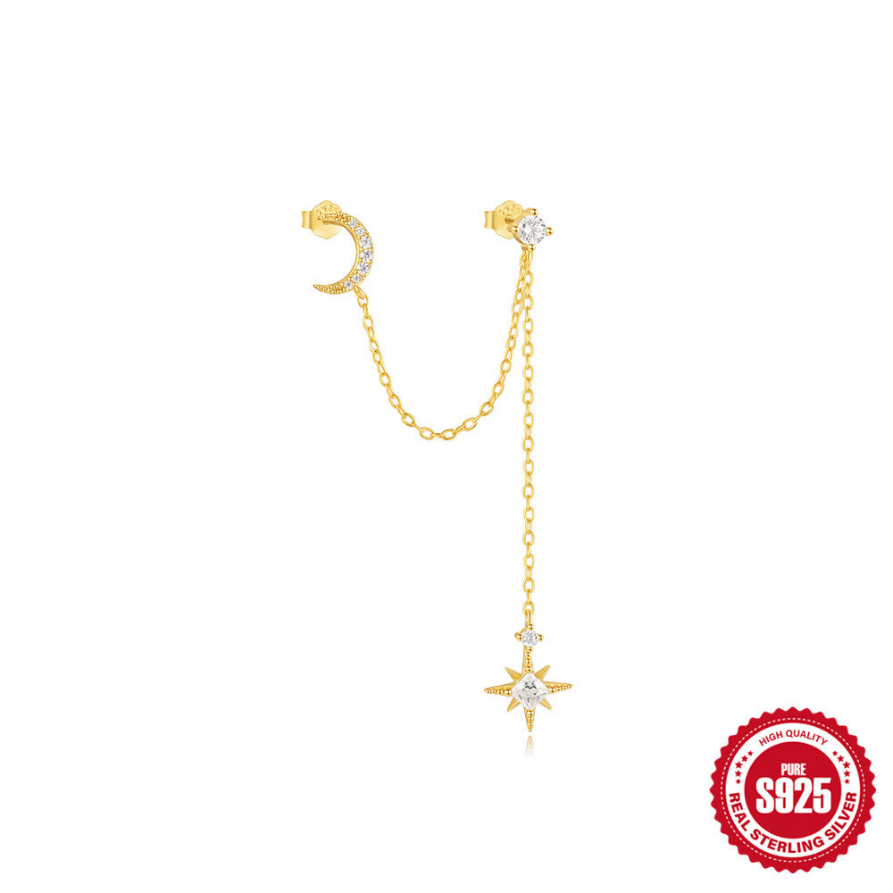 Star Tassel Moon Shape Studded With Water Drop Zircon Earrings