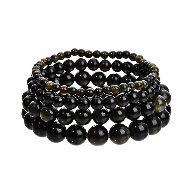 Stone Beaded Obsidian Black Line Rhodochrosite Bracelets