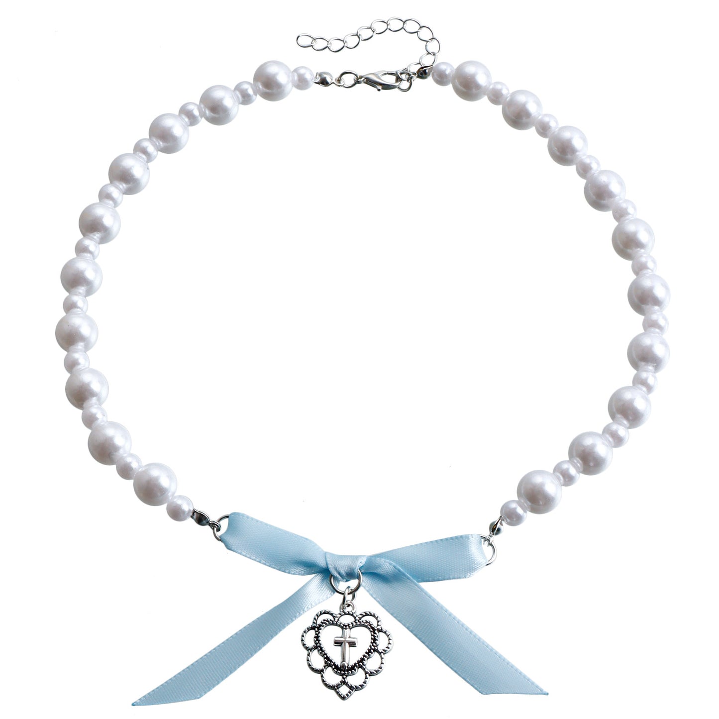 Ornament Love Cross Imitation Pearl Beaded Classic Style Ribbon Necklaces