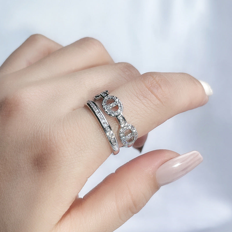 Full Diamond Open-end Zircon Female High Sense Niche Personality Rings