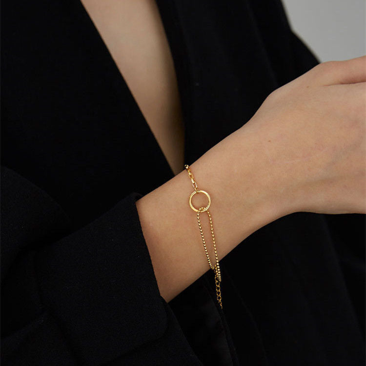 Women's Simple Personality Temperament Round Circle Cold Style Titanium Steel Bracelets