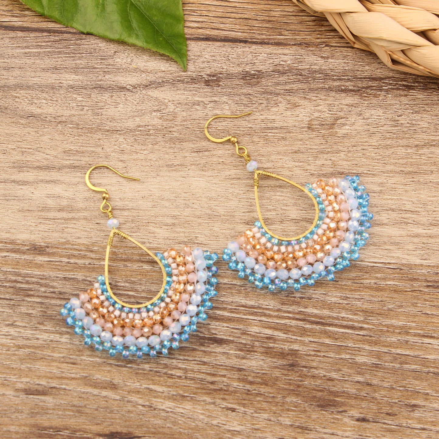 Hand-woven Green Natural Stone Retro Ethnic Style Bohemian Earrings