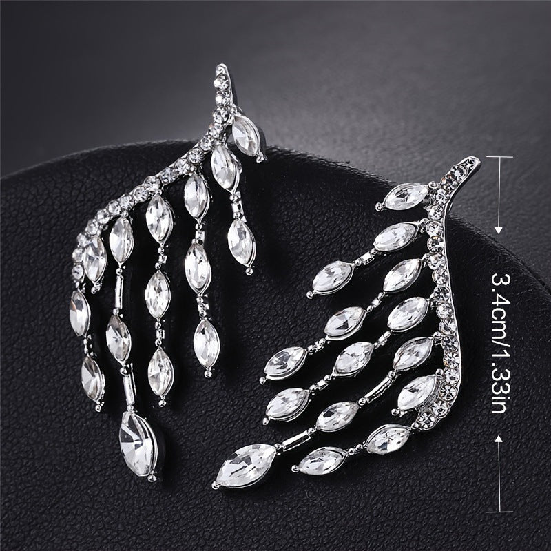 Luxury Full Diamond Rhinestone Angel Wings Water Stud Earrings