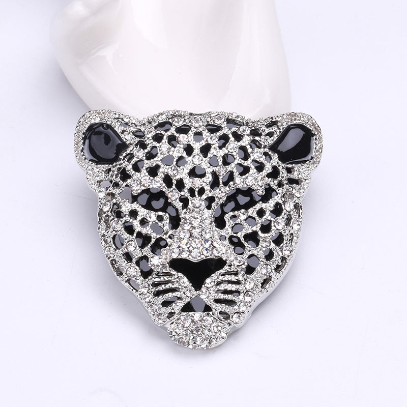Fashion Vintage Rhinestone Leopard Head Brooch Hollow Out Brooches