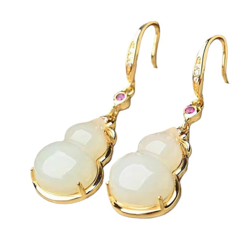 Women's Imitation Natural Jade Vintage Inlaid White Gourd Ear Hook