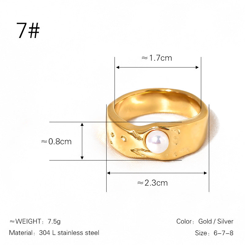 Wind Gold-plated Stainless Steel Lava Pearl Rings