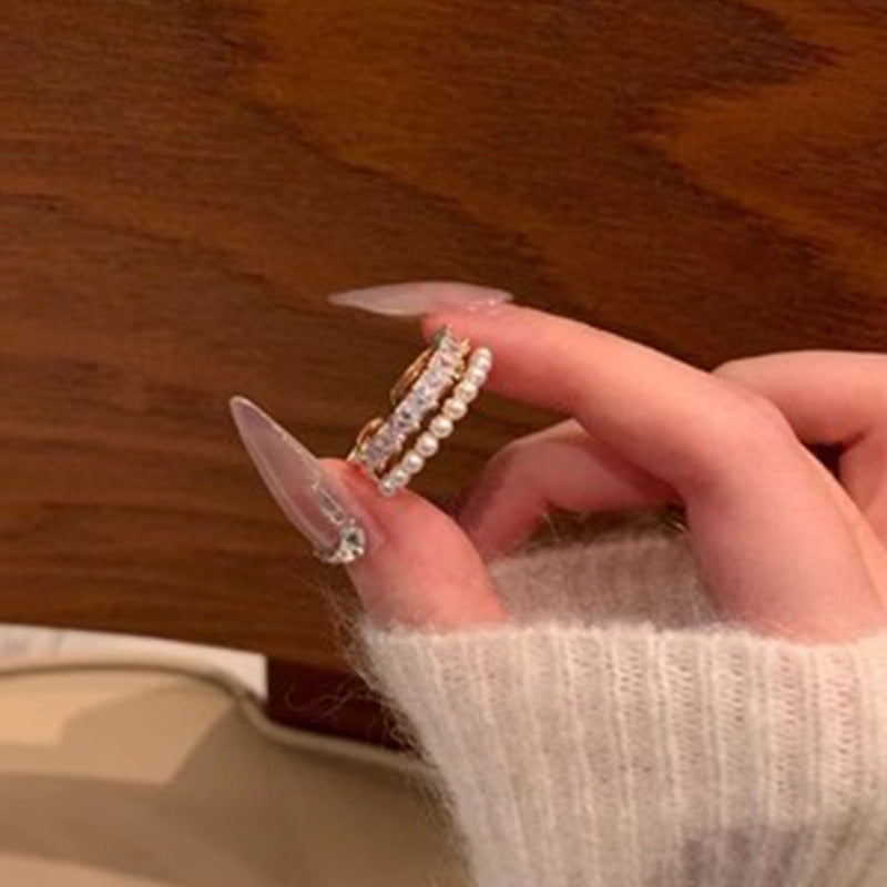 Row Pearl Open-end Zircon Collection Female Rings