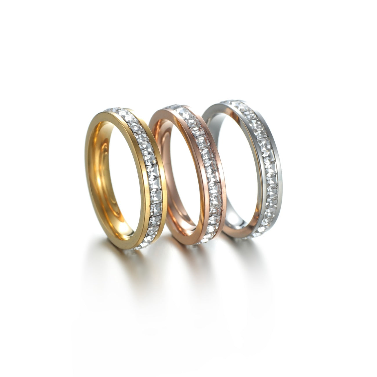Square Diamond Zircon Titanium Steel Starry Rose Gold Popular Rings