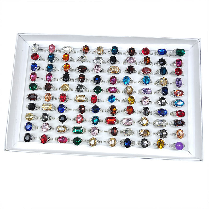 Women's Mixed Colored Glass Crystal Gemstone Ornament Rings