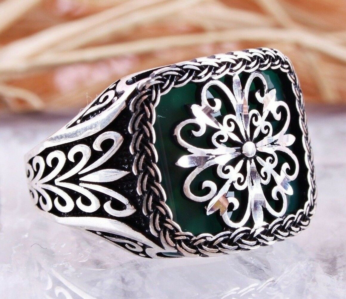 Men's Ornament Vintage Pattern Black Flat Zircon Rings