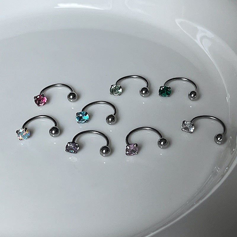 Women's Flash Zircon Horseshoe Titanium Steel Rhinestone Thin Needle External Earrings