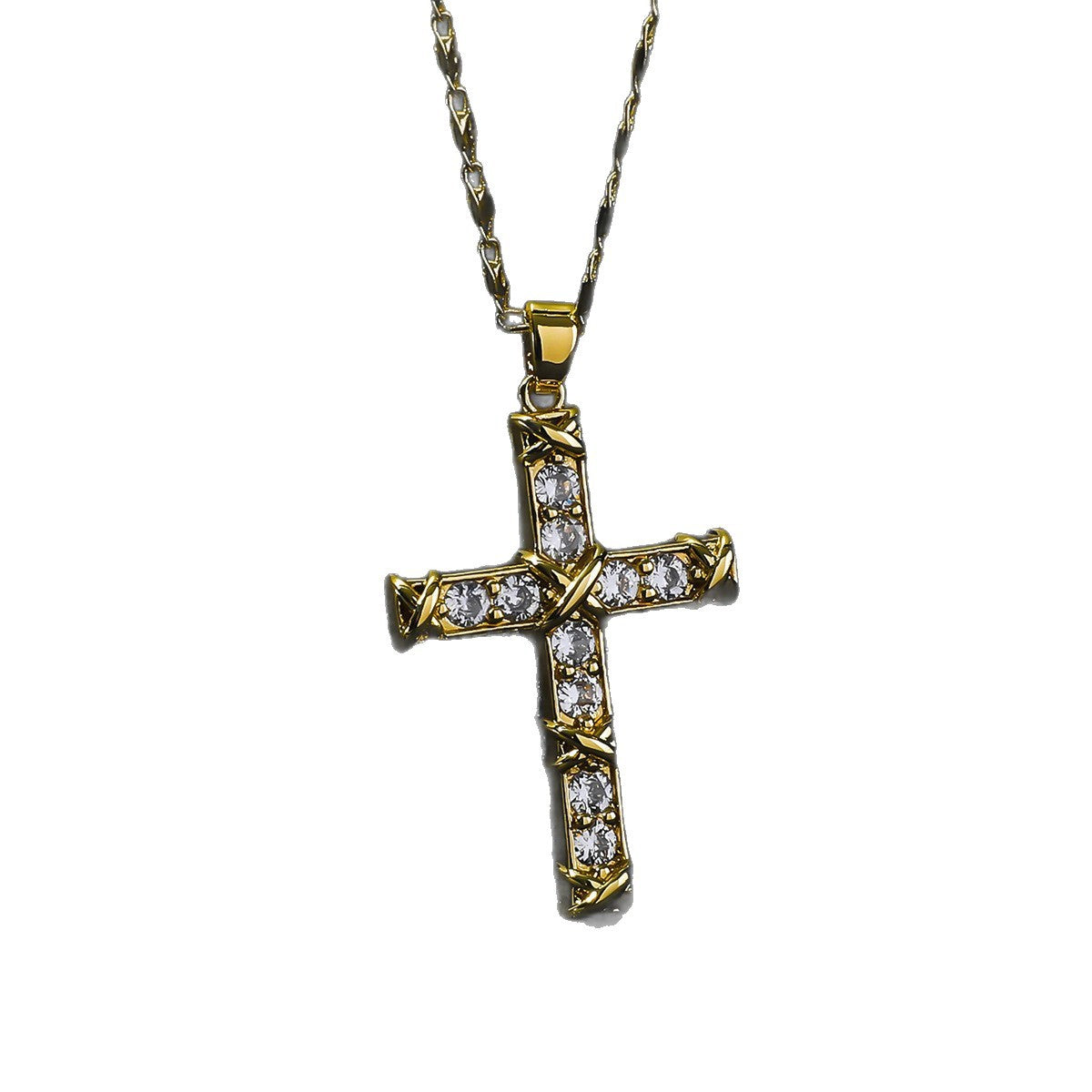 Women's & Men's Gold Rhinestone Zircon Cross Niche For Necklace
