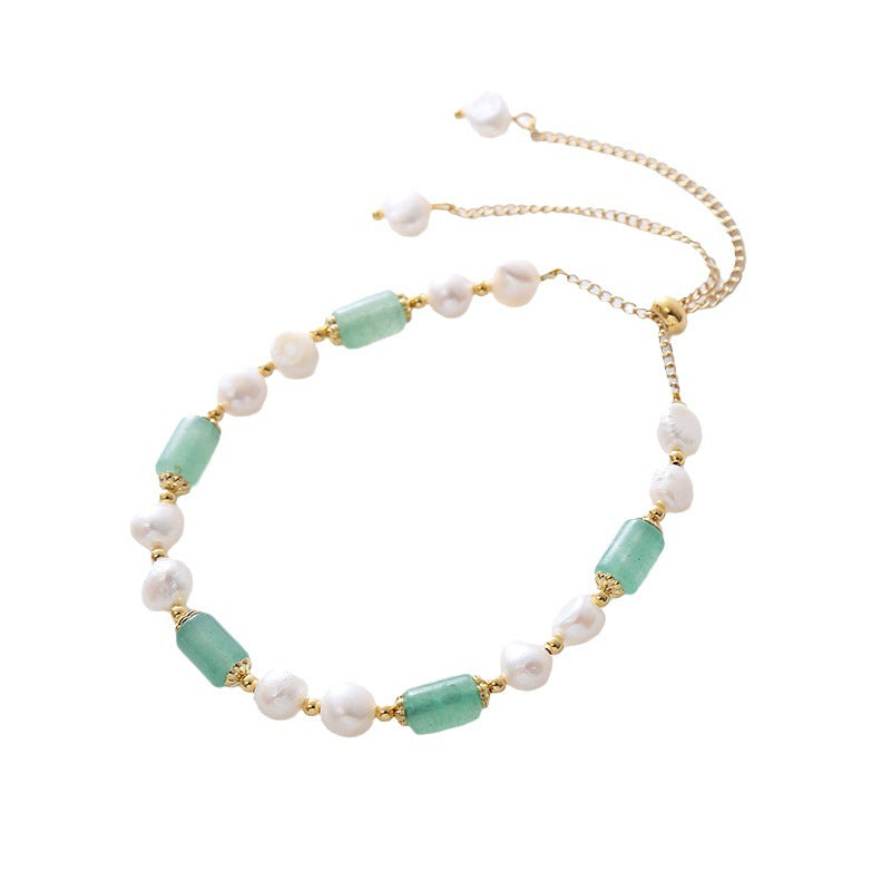 Women's Pink Crystal Barrel Beads Baroque Shaped Freshwater Pearl Bracelets