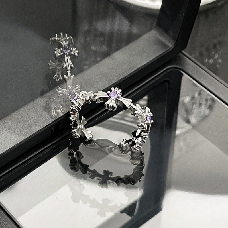 Vintage Cross Open Female Color Zircon Rings