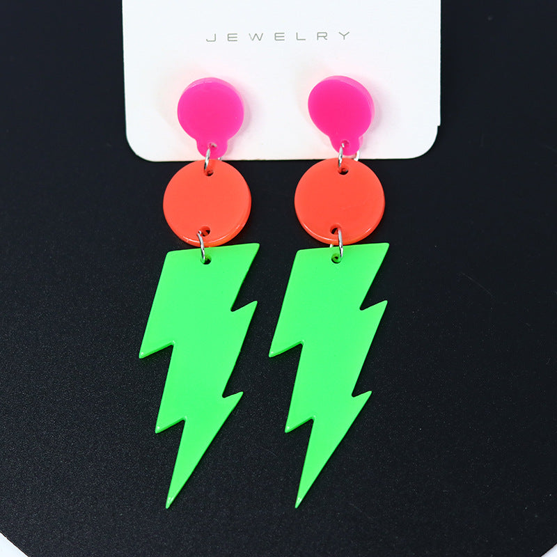 Women's Lightning Ear Fluorescent Color Design Contrast Personality Earrings