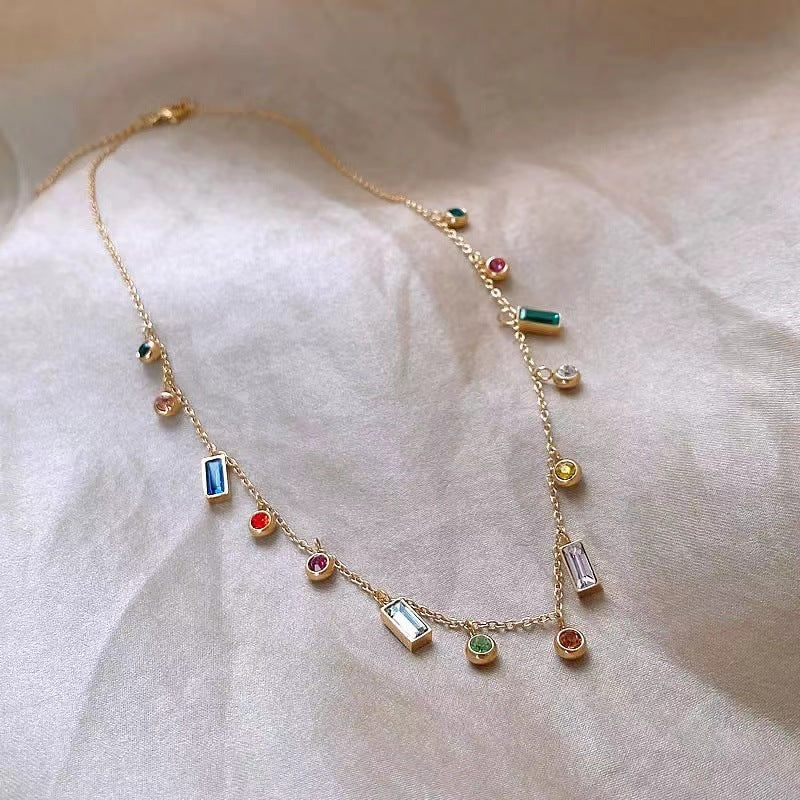 Titanium Steel Female Color Zircon Dopamine Clavicle Chain Design Necklaces