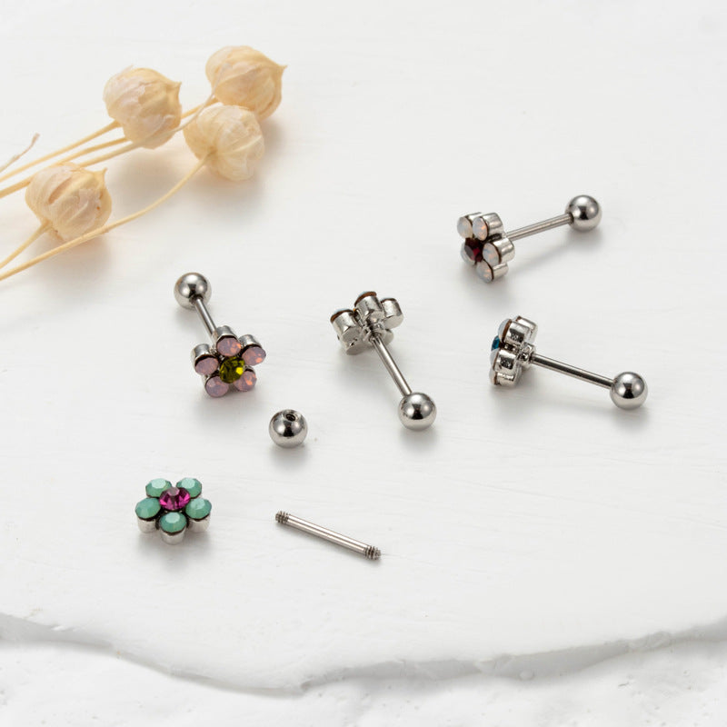 Stainless Steel Color Zircon Flower Ear Bone Earrings