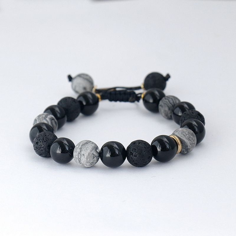 Women's & Men's Black Agate Haematite Snowflake Stone Design Bracelets