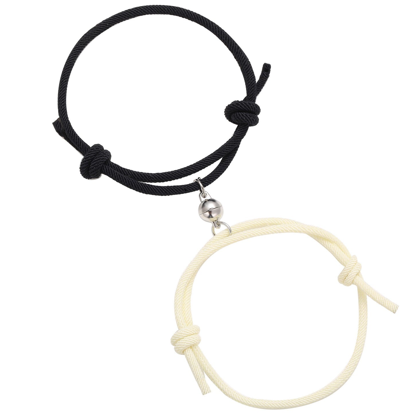 Women's & Men's Black White Rope Alloy Magnet Suction Bracelets