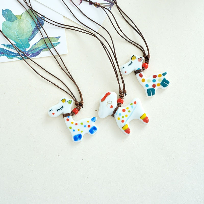 Ceramic Ornament Cute Cartoon Sweater Chain Long Necklaces